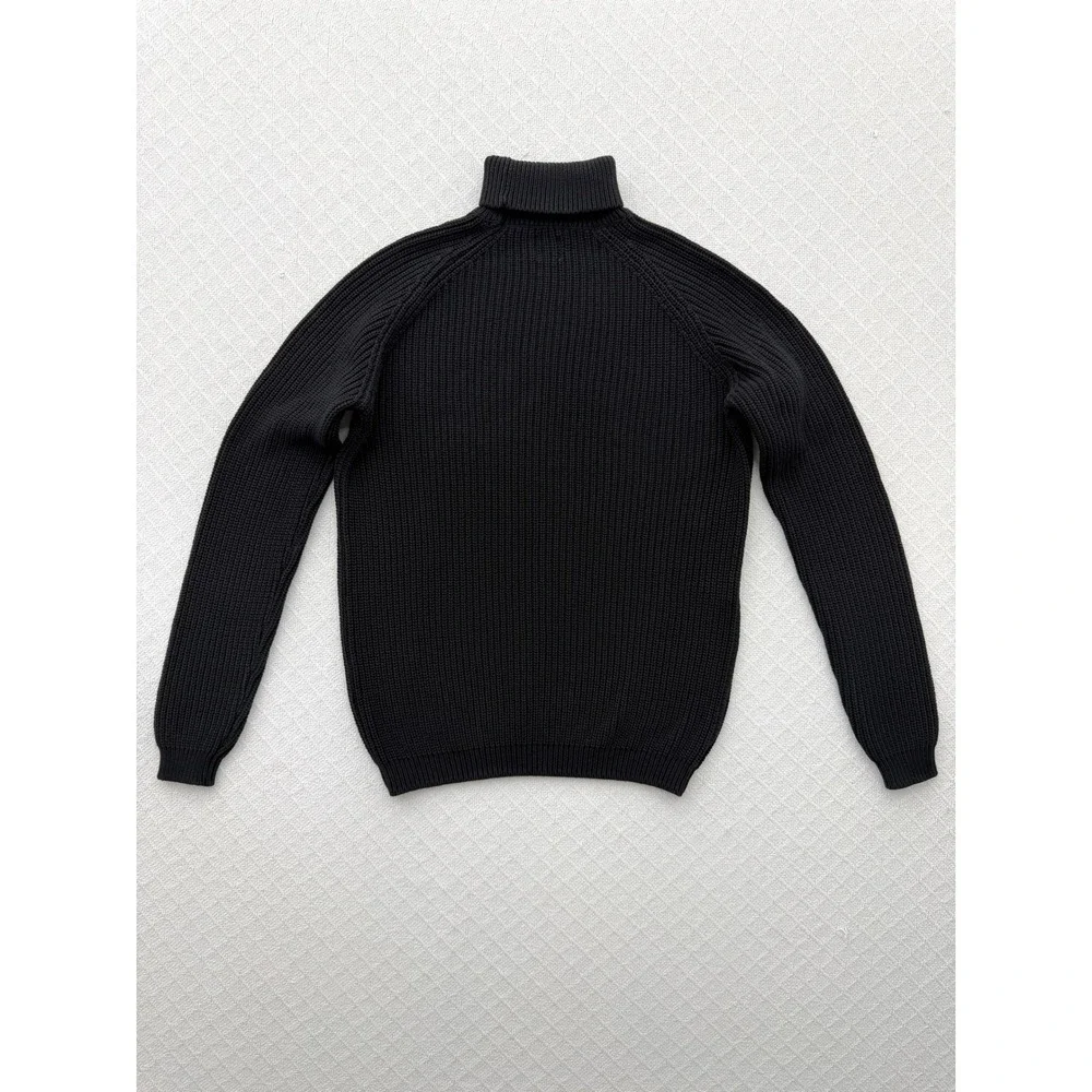 Zara Ribbed Turtleneck Sweater Black Cotton Raglan Sleeve Chunky Knit Size Large